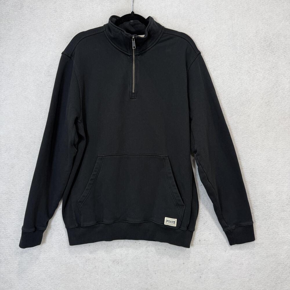 Duluth Trading Co Sweatshirt Mens Large Black Fleece 1/4 Zip Mock Neck Pullover